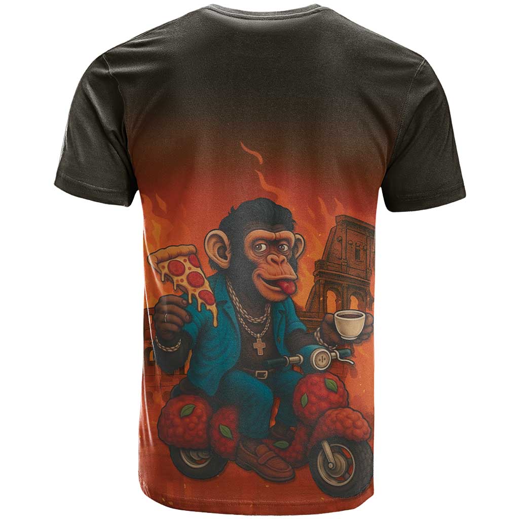 Italian Brainrot Meme T-Shirt Chaotic Chimp Mobster Vespa Ride Graphic Tee