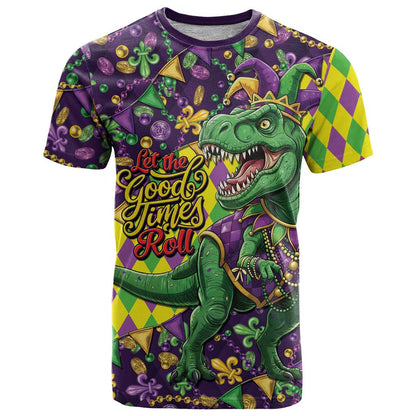 Funny Mardi Gras T-Rex Dinosaur T-Shirt Let The Good Times Roll Graphic Tee