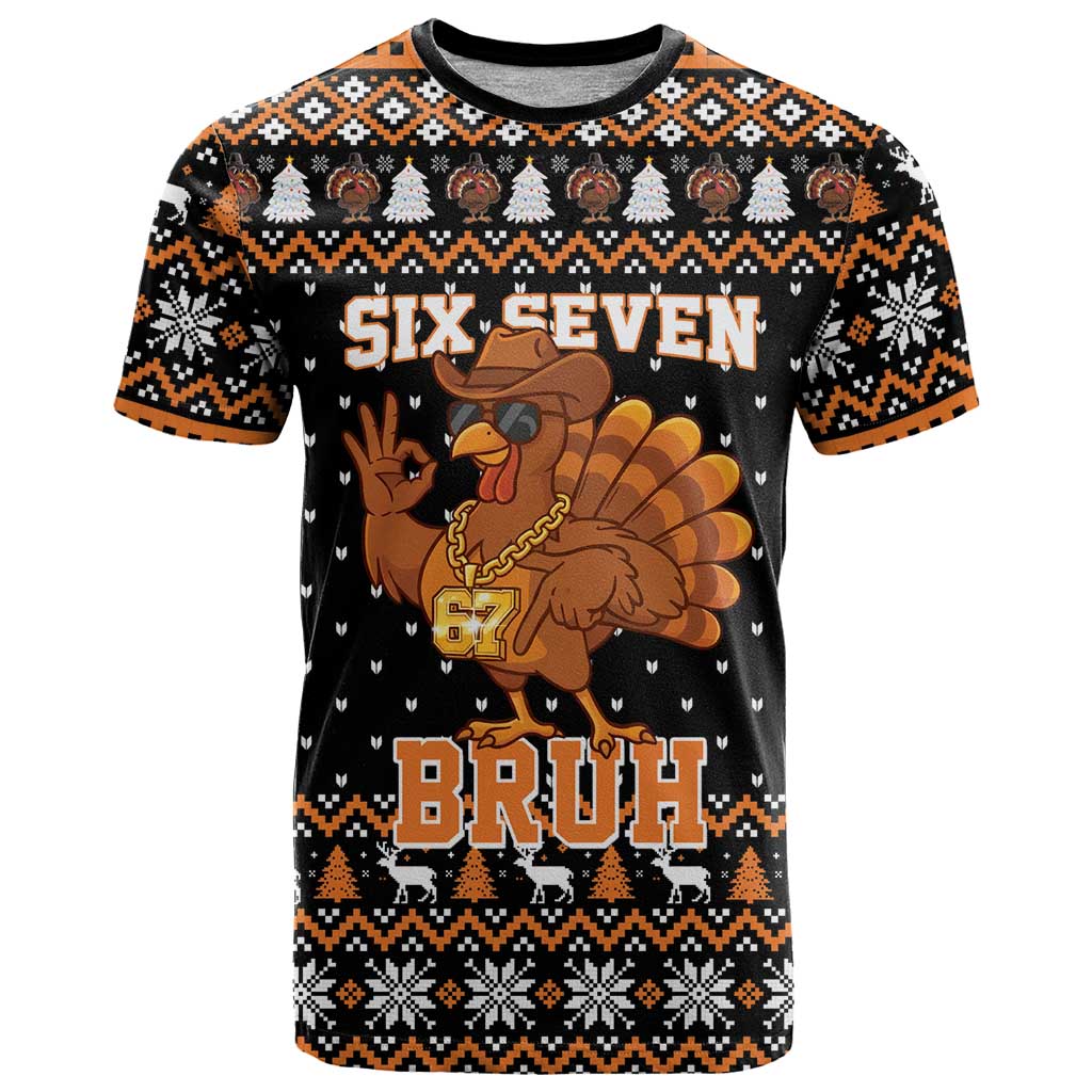 Thanksgiving Turkey Six Seven Bruh T-Shirt Meme Gen Alpha Slang Graphic Tee