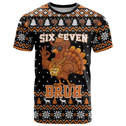 Thanksgiving Turkey Six Seven Bruh T-Shirt Meme Gen Alpha Slang Graphic Tee