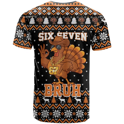 Thanksgiving Turkey Six Seven Bruh T-Shirt Meme Gen Alpha Slang Graphic Tee