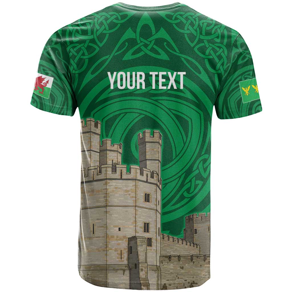 Personalized Caernarfonshire Wales T-Shirt Caernarfon Castle and Emblem Celtic Style Graphic Tee