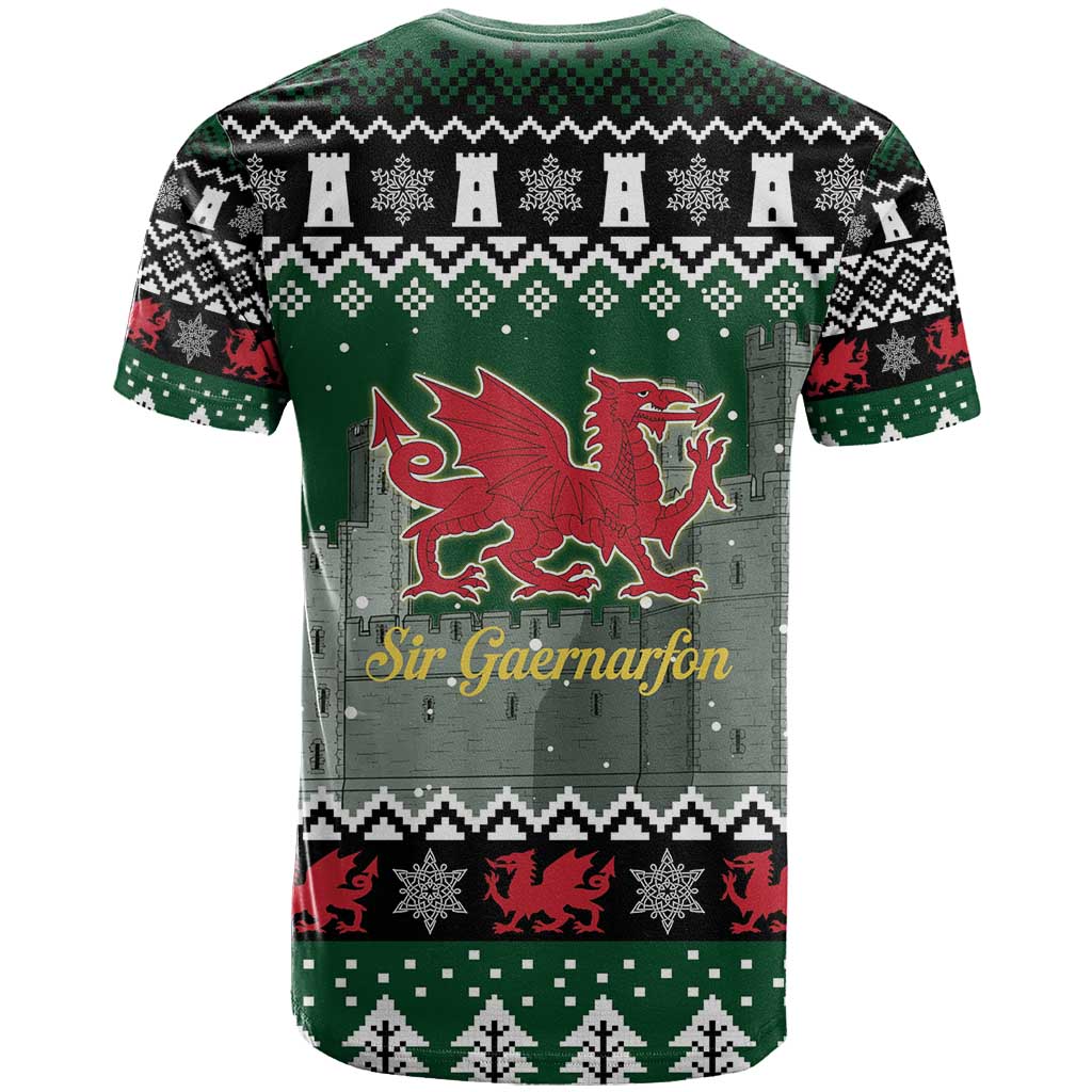 Caernarfonshire Wales Christmas T-Shirt Caernarfon Castle Red Dragon Graphic Tee