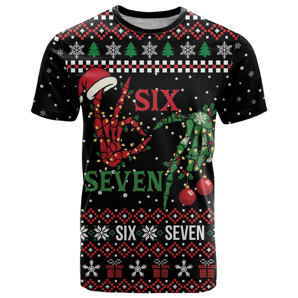 Funny Six Seven Skeleton Hand T-Shirt Meme Gen Alpha Slang Graphic Tee