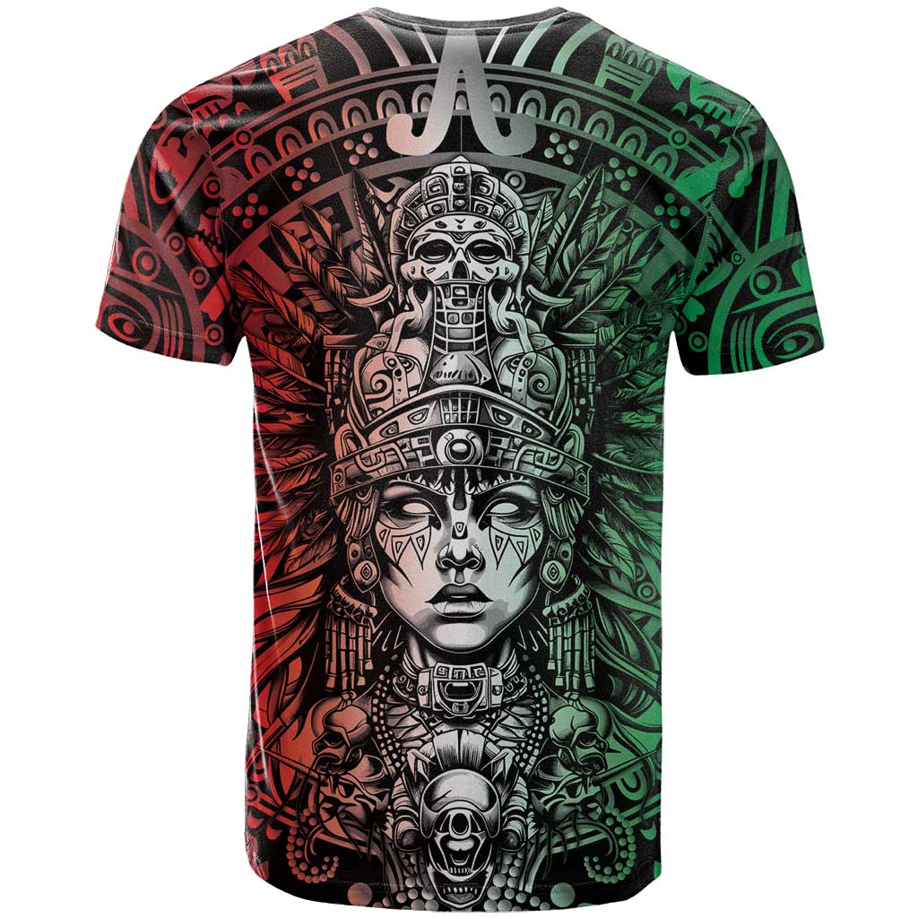 Mexico Aztec Warrior Goddess T-Shirt Aztec Skull Tribal Calender Tricolor Spirit Graphic Tee