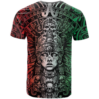 Mexico Aztec Warrior Goddess T-Shirt Aztec Skull Tribal Calender Tricolor Spirit Graphic Tee