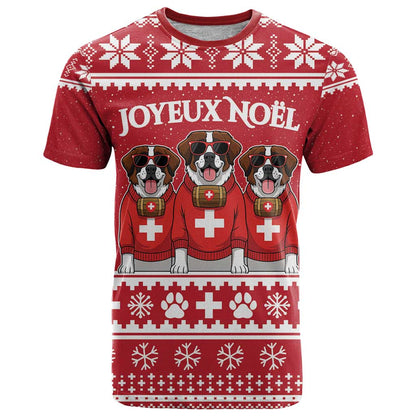 Saint Bernard Dog Switzerland Christmas T-Shirt Graphic Tee