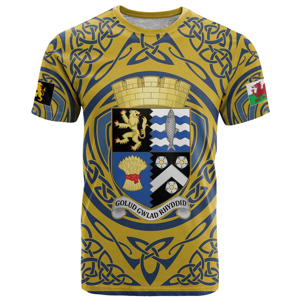 Personalized Cardiganshire Wales T-Shirt Ceredigion Coat of Arms Celtic Design Graphic Tee