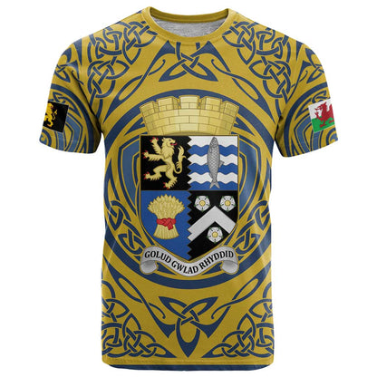Personalized Cardiganshire Wales T-Shirt Ceredigion Coat of Arms Celtic Design Graphic Tee