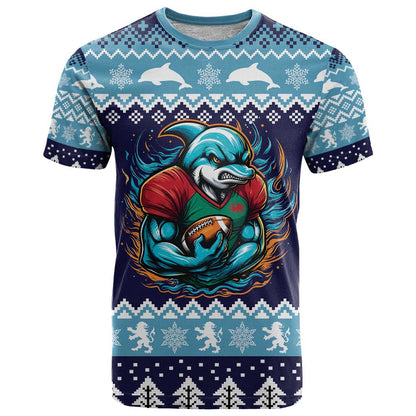Cardiganshire Wales Christmas T-Shirt Cardigan Bay Dolphin Rugby Design Graphic Tee