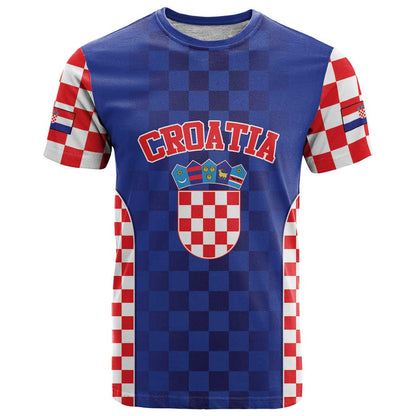 Custom Croatia National Heritage T-Shirt Blue Checkered Croatian Pride Graphic Tee