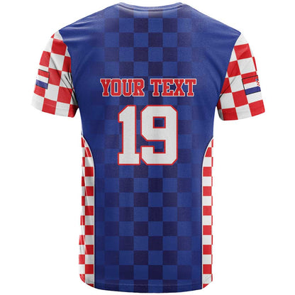 Custom Croatia National Heritage T-Shirt Blue Checkered Croatian Pride Graphic Tee