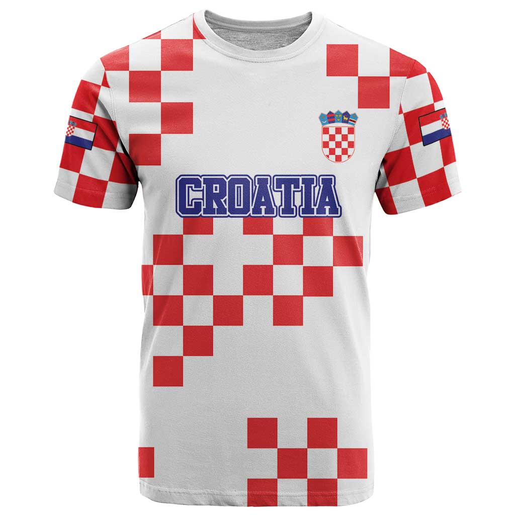Custom Croatia National Heritage T-Shirt Red and White Checkerboard Design Graphic Tee