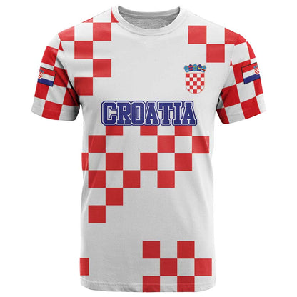 Custom Croatia National Heritage T-Shirt Red and White Checkerboard Design Graphic Tee