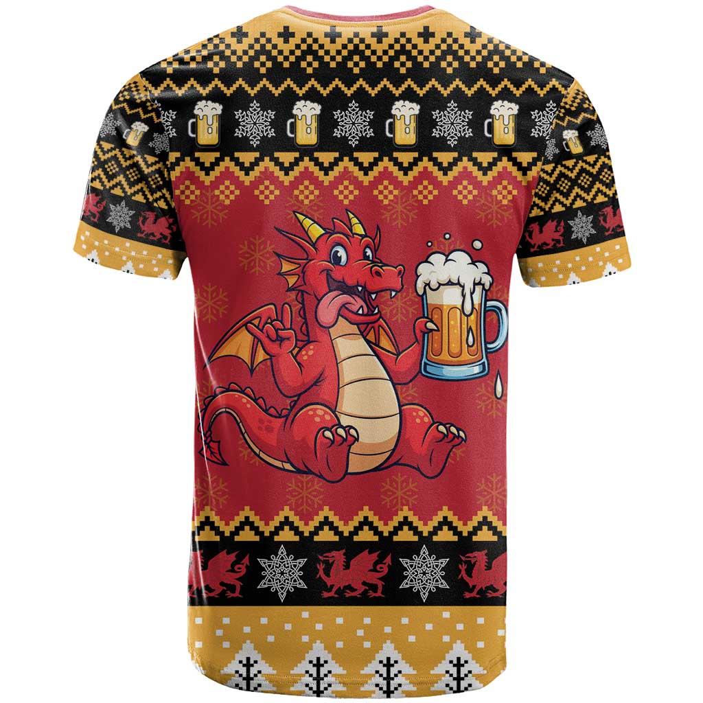 Carmarthenshire Wales Christmas T-Shirt Funny Welsh Red Dragon Beer Xmas Graphic Tee