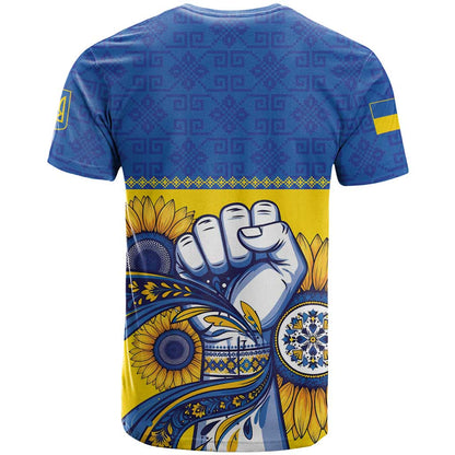 Ukraine Sunflowers Hand T-Shirt with Ukrainian Folk Pattern Graphic Tee