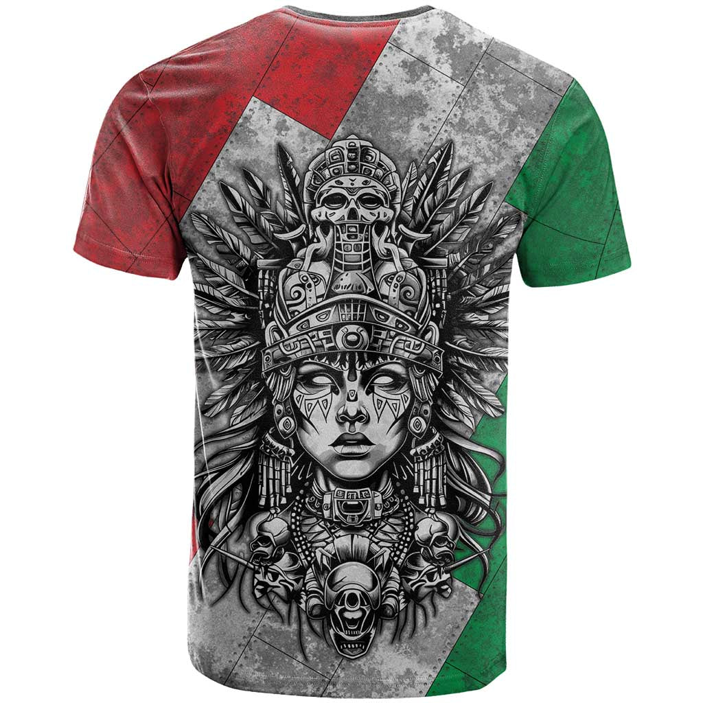 Mexico Aztec Warrior Goddess T-Shirt Aztec Tribal Skull Tricolor Armor Graphic Tee