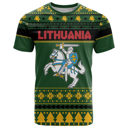 Lithuania Christmas T-Shirt Coat Of Arms Linksmu Kaledu Graphic Tee