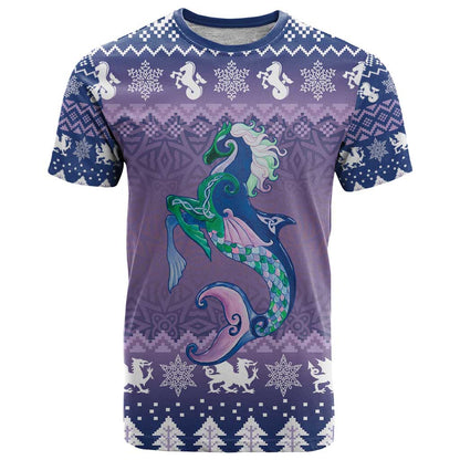 Carmarthenshire Wales Christmas T-Shirt Heraldic Sea-Horse Celtic Design Graphic Tee