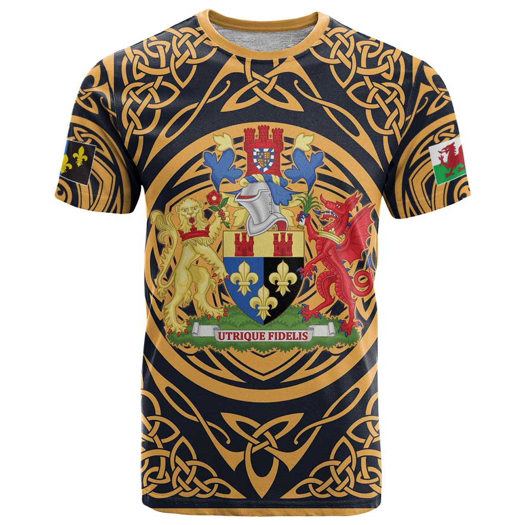 Personalized Monmouthshire Wales T-Shirt Coat Of Arms Celtic Style Graphic Tee