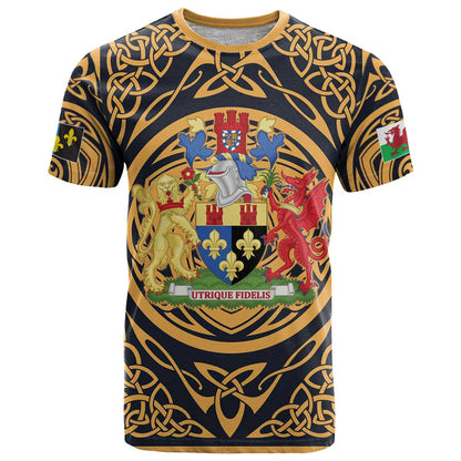 Personalized Monmouthshire Wales T-Shirt Coat Of Arms Celtic Style Graphic Tee