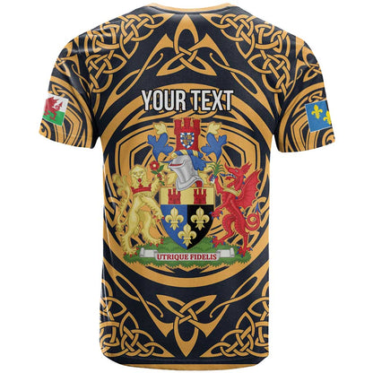 Personalized Monmouthshire Wales T-Shirt Coat Of Arms Celtic Style Graphic Tee