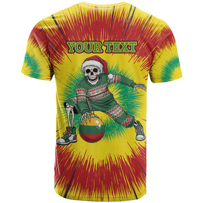 Personalized Lithuania Christmas Tie Dye T-Shirt Skeleton Basketball Slam Dunk Santa Hat Graphic Tee