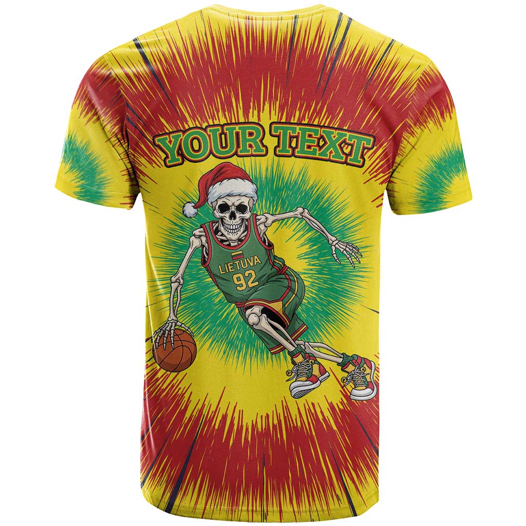 Personalized Lithuania Christmas Tie Dye T-Shirt Skeleton Basketball Slam Dunk Graphic Tee
