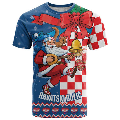 Funny Croatia Ugly Christmas T-Shirt Checkerboard Flag Santa Zagreb Design Graphic Tee