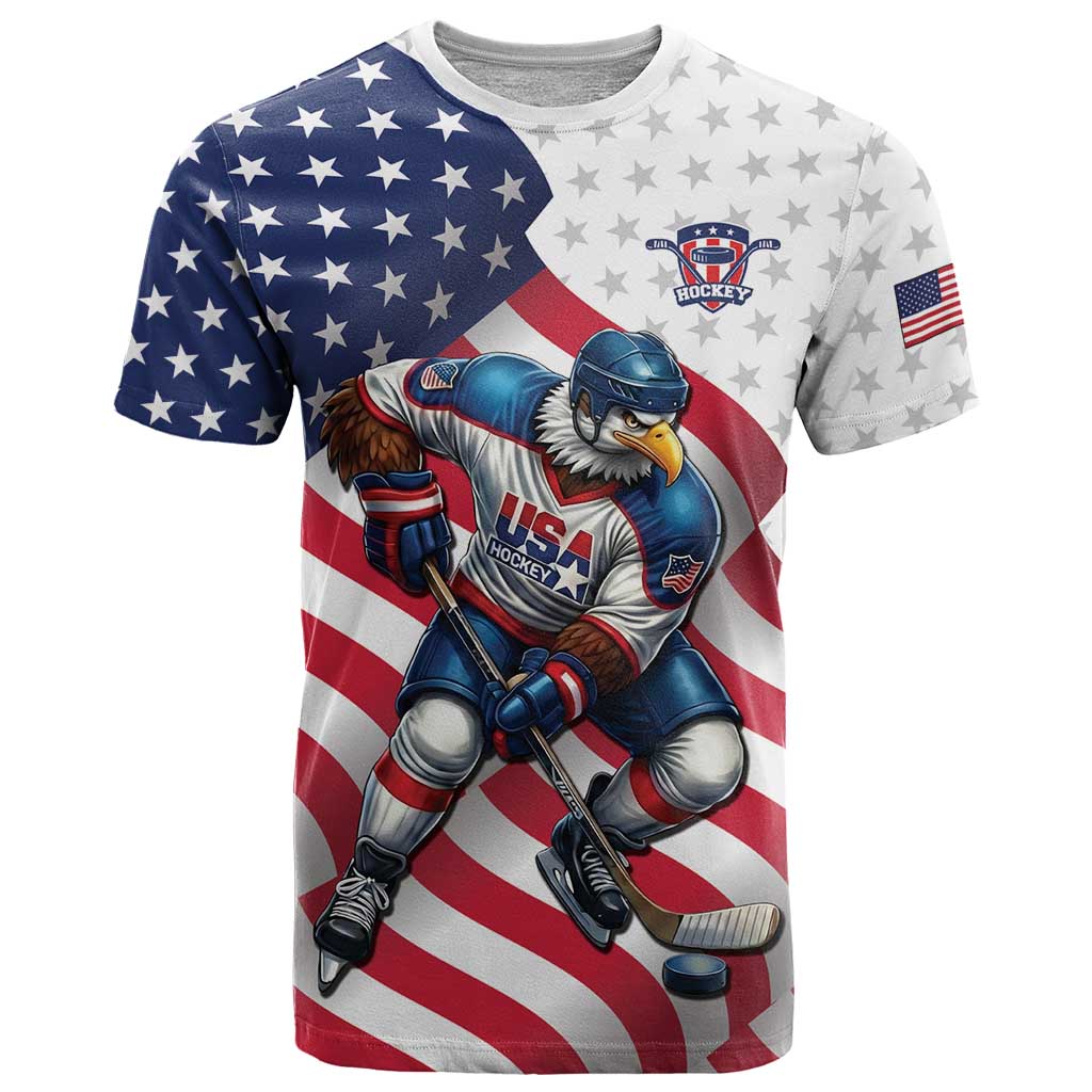Custom USA Ice Hockey T-Shirt Eagle Mascot Stars and Stripes Design Graphic Tee
