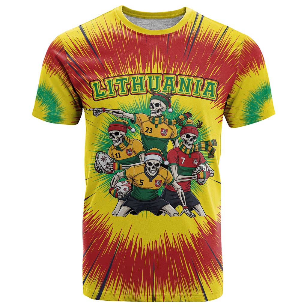 Personalized Lithuania Christmas T-Shirt Skeleton Rugby Tie Dye Vintage Graphic Tee