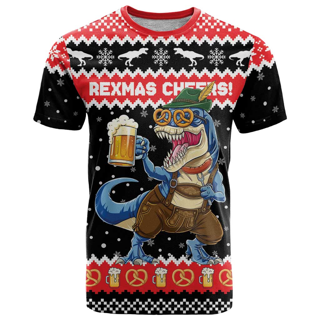 Personalized German T-Rex Christmas T-Shirt Funny Beer Dinosaur Xmas Graphic Tee