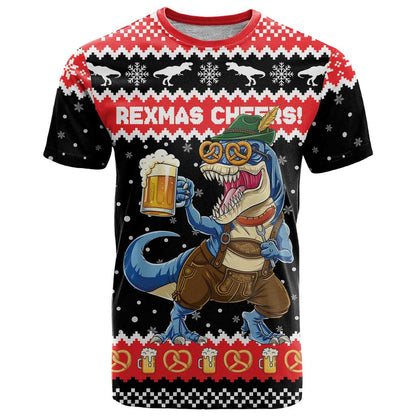 Personalized German T-Rex Christmas T-Shirt Funny Beer Dinosaur Xmas Graphic Tee