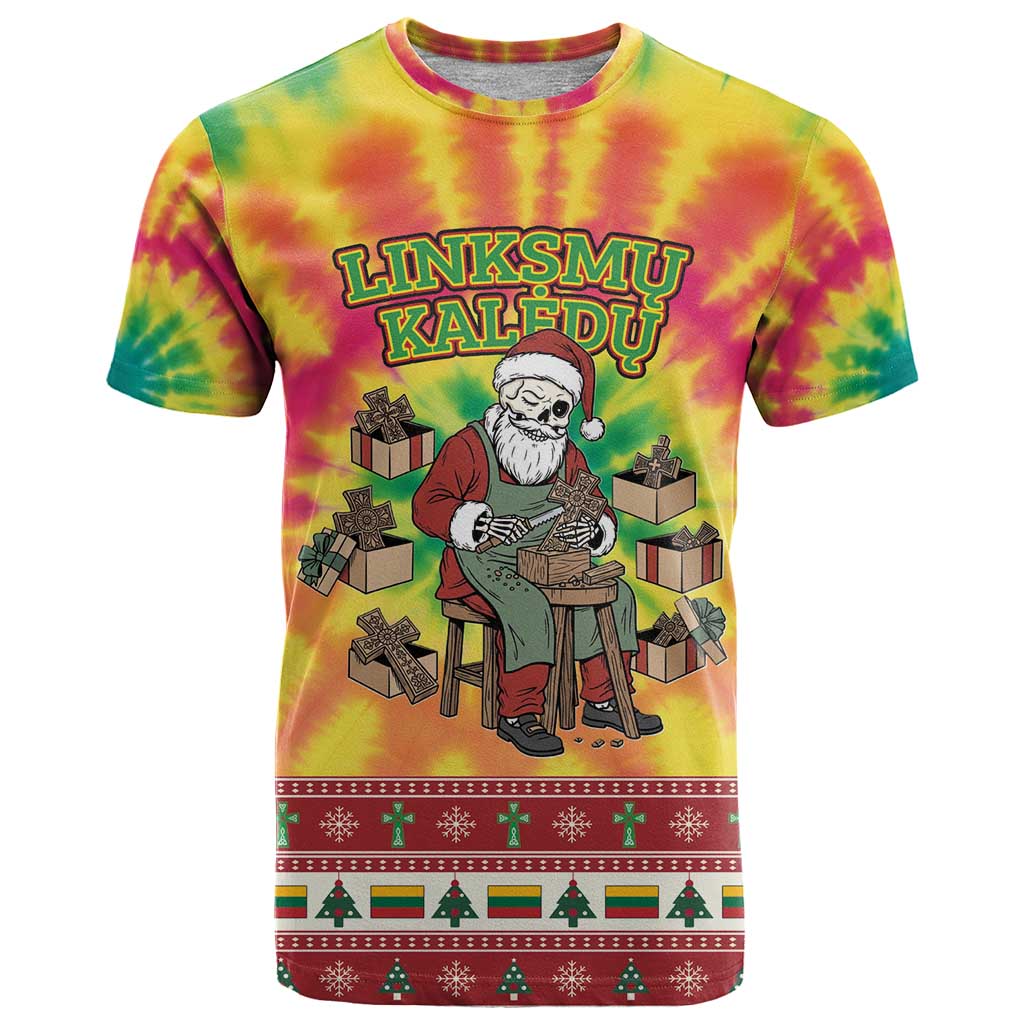 Personalized Lithuania Christmas T-Shirt Skeleton Cross Tie-Dye Vintage Graphic Tee
