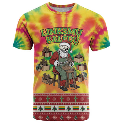 Personalized Lithuania Christmas T-Shirt Skeleton Cross Tie-Dye Vintage Graphic Tee