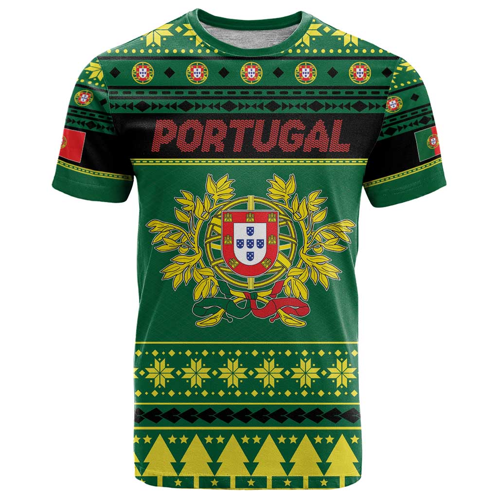 Personalized Portugal Christmas T-Shirt Emblem With Flag Style Graphic Tee