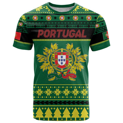 Personalized Portugal Christmas T-Shirt Emblem With Flag Style Graphic Tee