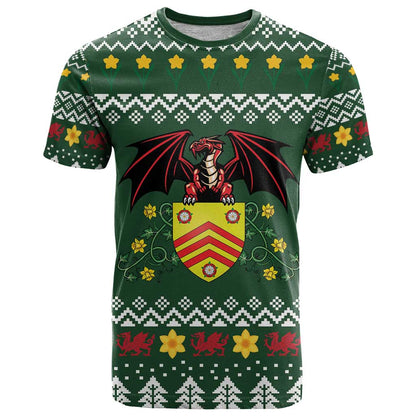 Glamorgan Wales Christmas T-Shirt Cymru Dragon And Daffodil Graphic Tee