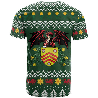 Glamorgan Wales Christmas T-Shirt Cymru Dragon And Daffodil Graphic Tee