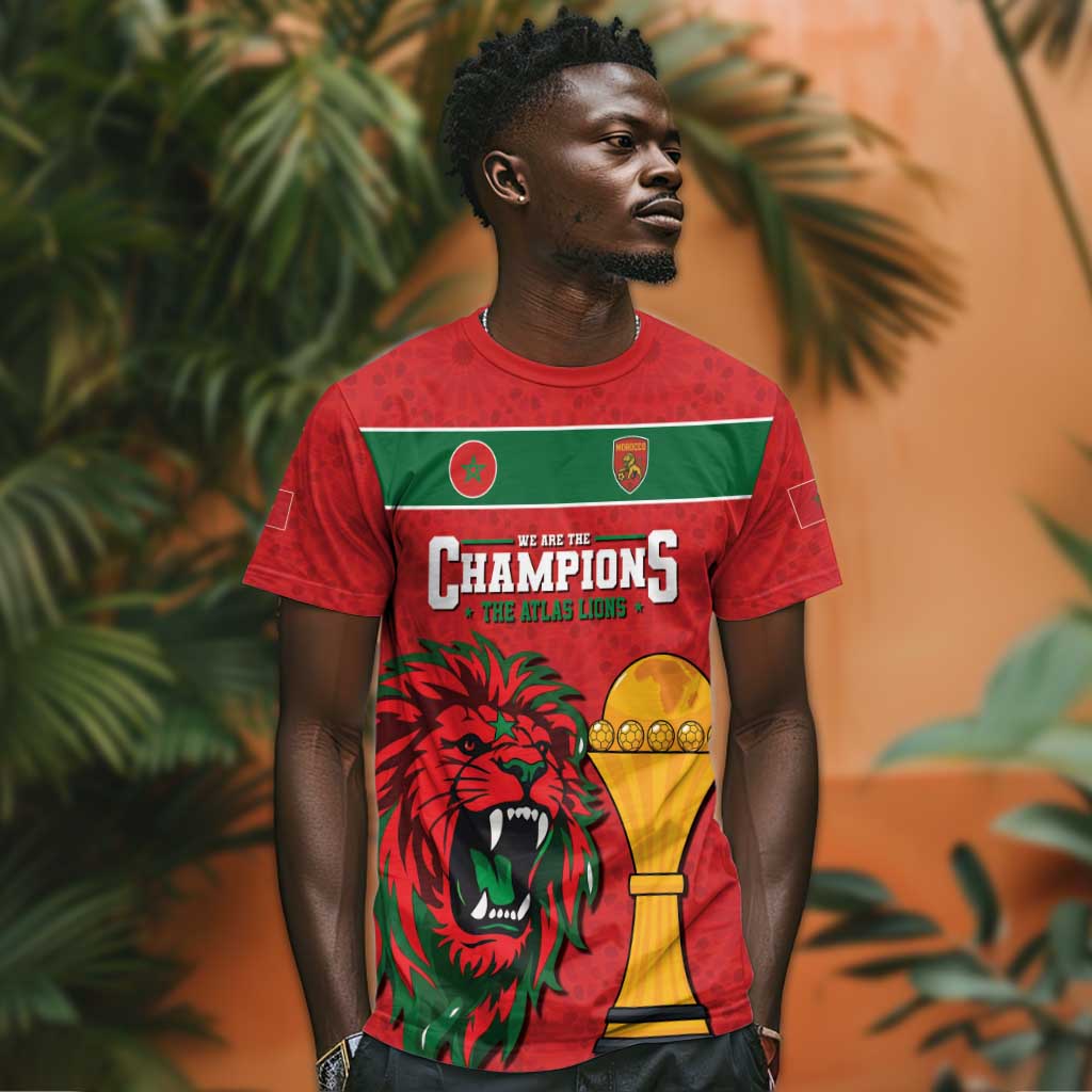 Morocco Champions Football Custom T-Shirt Atlas Lions Rise Graphic Tee