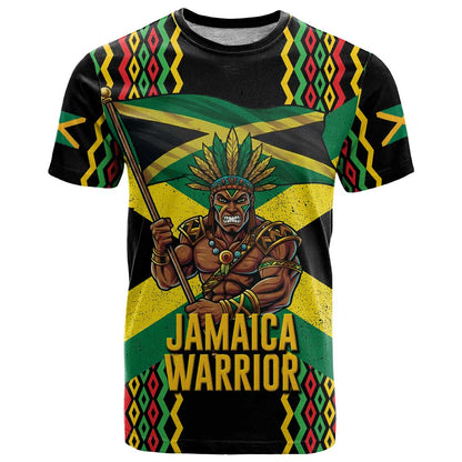 Jamaica Warrior Spirit T-Shirt Tribal Fighter in Reggae Colors Graphic Tee