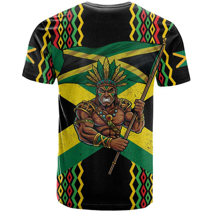 Jamaica Warrior Spirit T-Shirt Tribal Fighter in Reggae Colors Graphic Tee