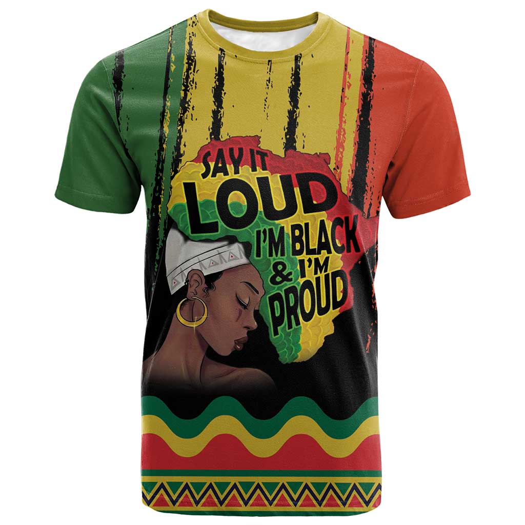Black History Dreadlocks Map T-Shirt Say It Loud Im Black and Im Proud Graphic Tee