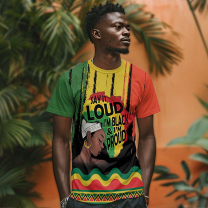 Black History Dreadlocks Map T-Shirt Say It Loud Im Black and Im Proud Graphic Tee