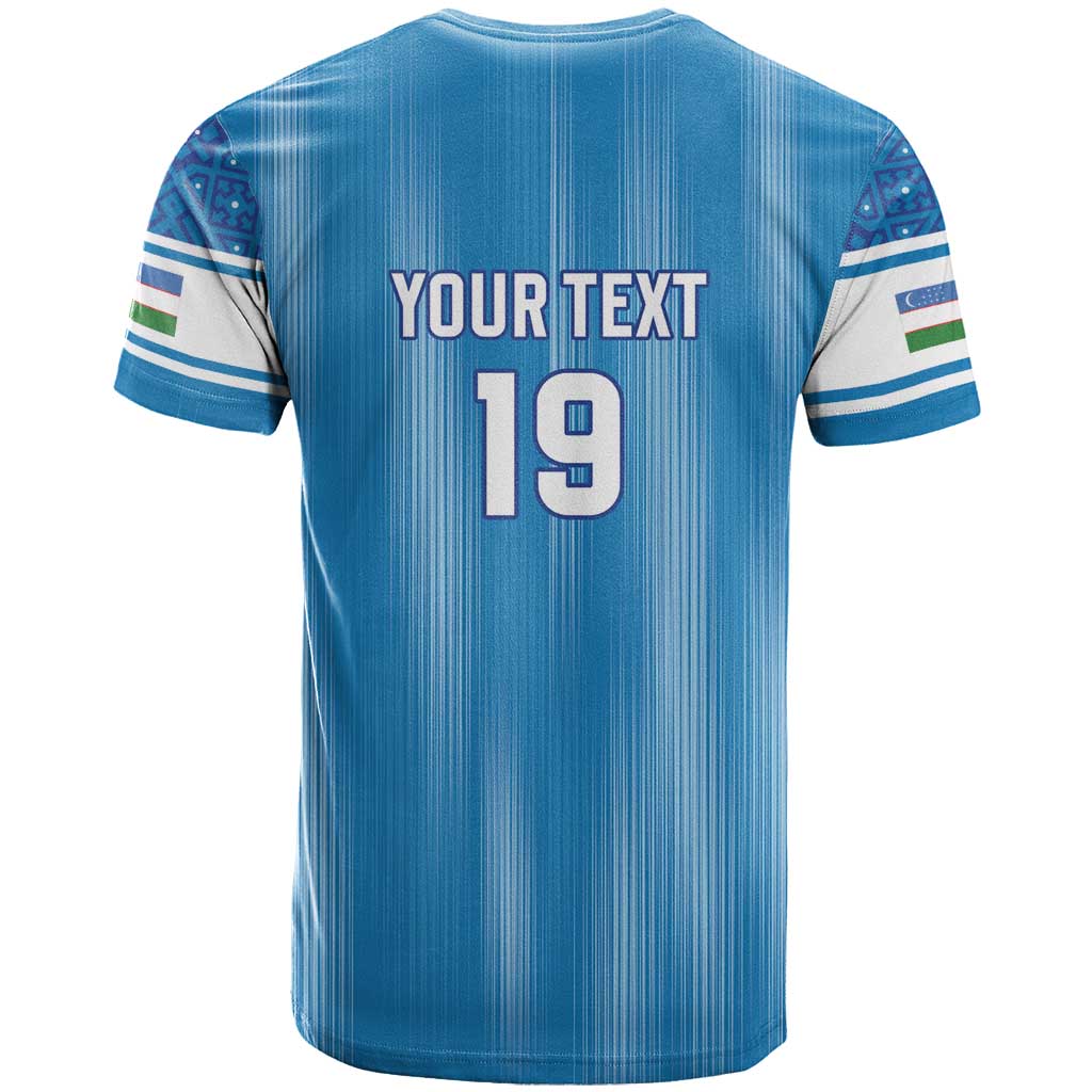 Custom World Football 2026 Uzbekistan T-Shirt Uzbek Ikat Pattern with Humo Bird Graphic Tee