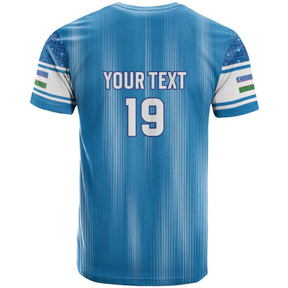 Custom World Football 2026 Uzbekistan T-Shirt Uzbek Ikat Pattern with Humo Bird Graphic Tee