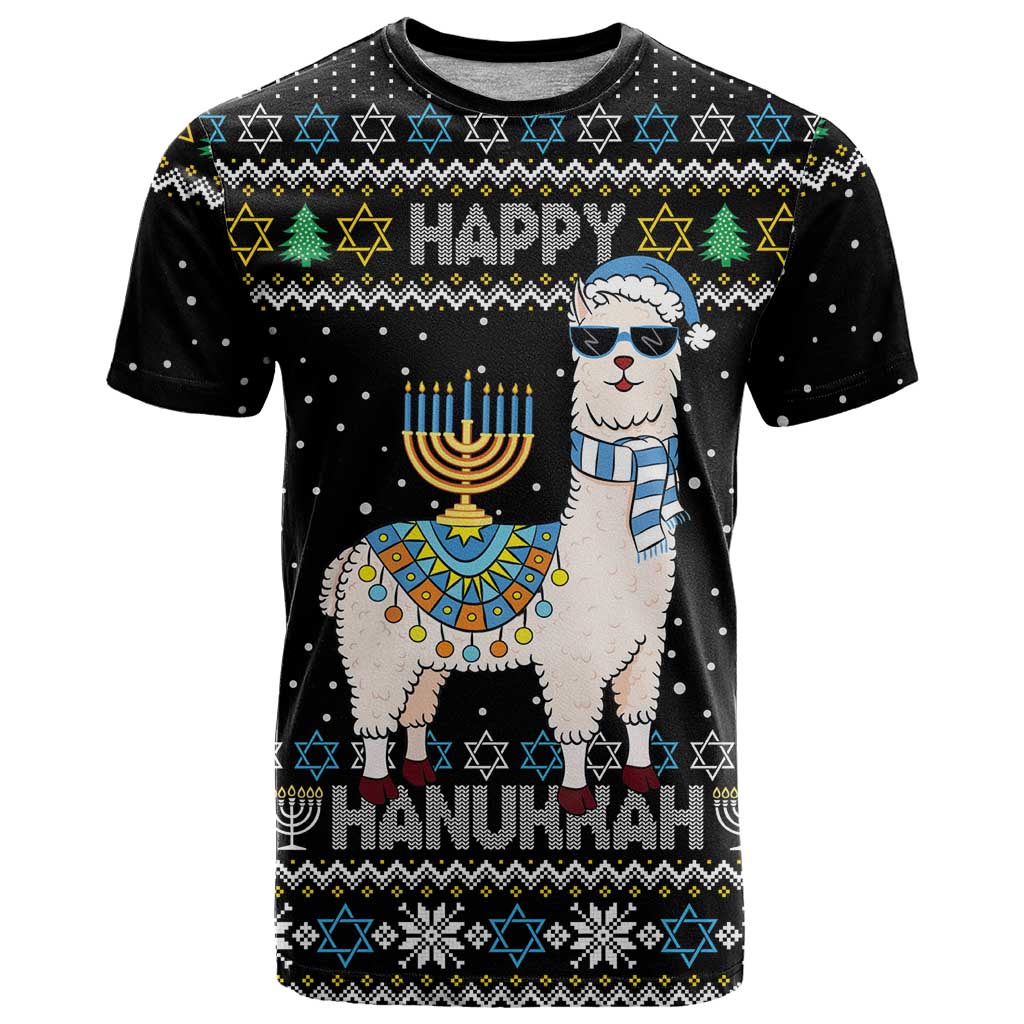 Happy Hanukkah Llama T-Shirt Funny Menorah for Jewish Holiday Graphic Tee