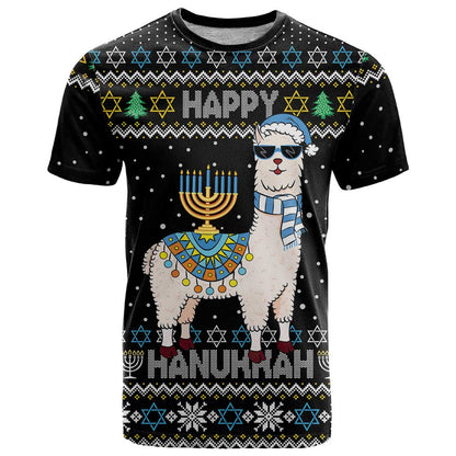 Happy Hanukkah Llama T-Shirt Funny Menorah for Jewish Holiday Graphic Tee
