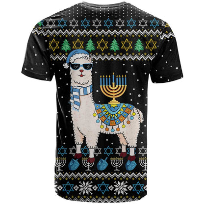 Happy Hanukkah Llama T-Shirt Funny Menorah for Jewish Holiday Graphic Tee