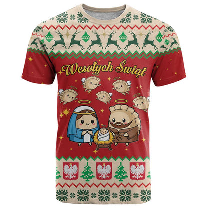 Poland Christmas T-Shirt Polish Pierogi Mascot Nativity Scene Graphic Tee